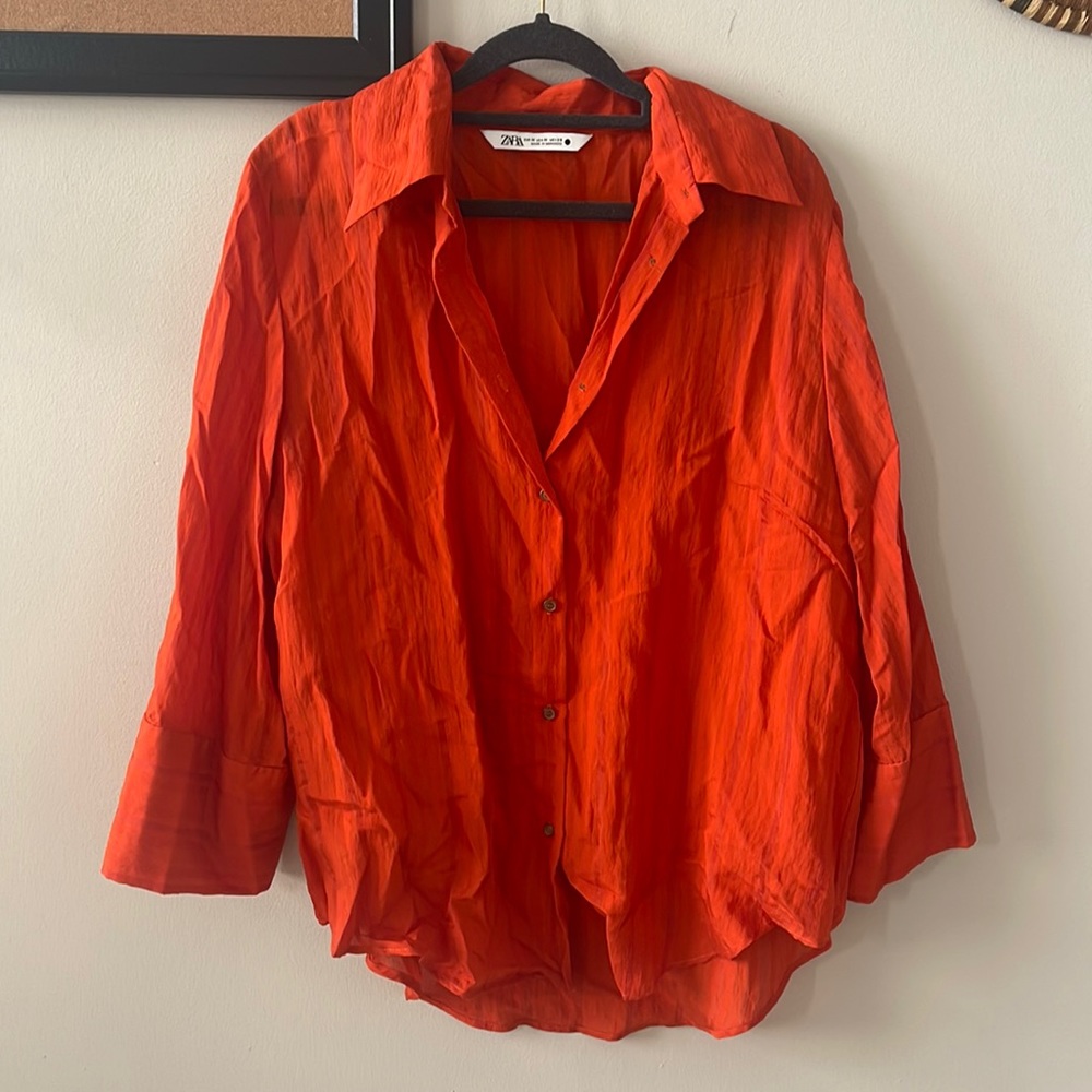 Zara orange/red blouse (sorry it’s not ironed!)